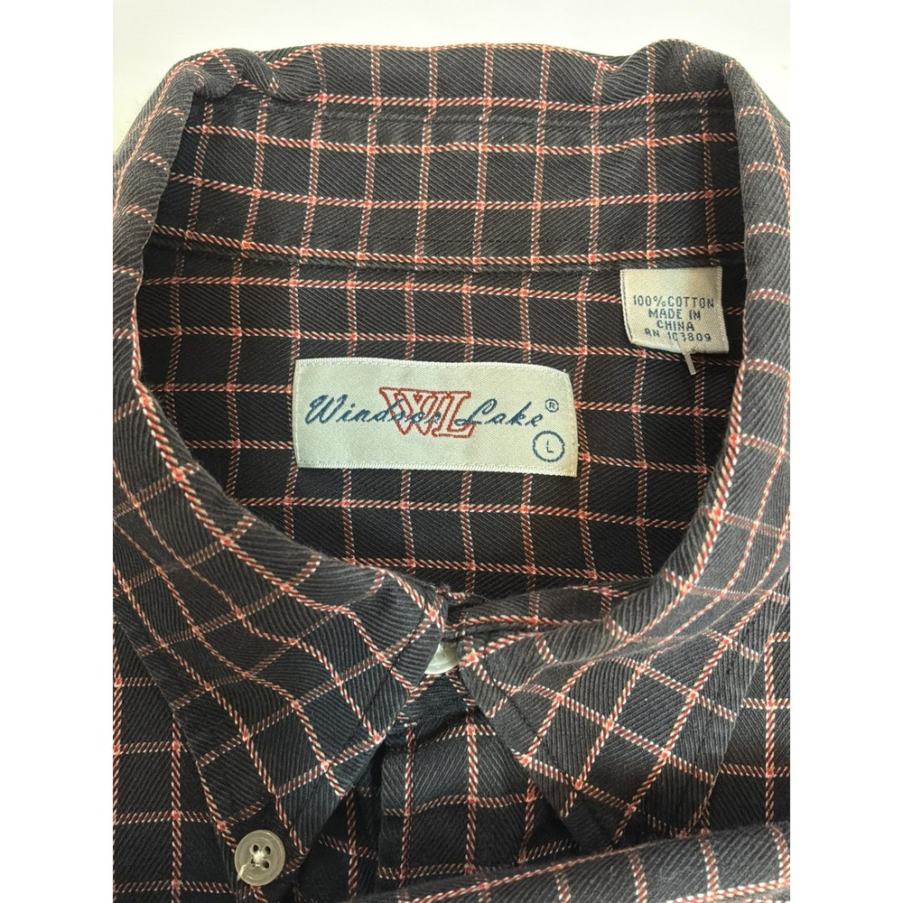 Vtg Windsor Lake Mens Shirt Large Button Front Long Sleeve Plaid Brown